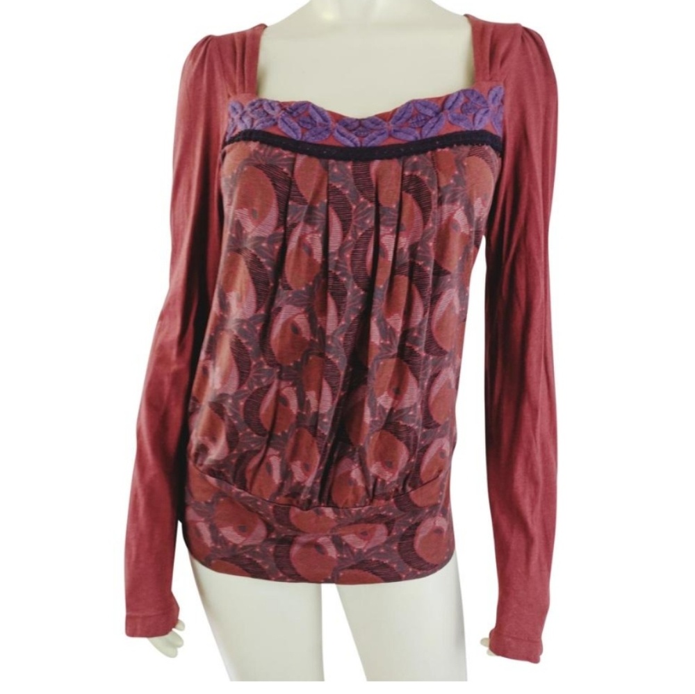 Language Top S Cotton Stretch Pullover Banded Hem